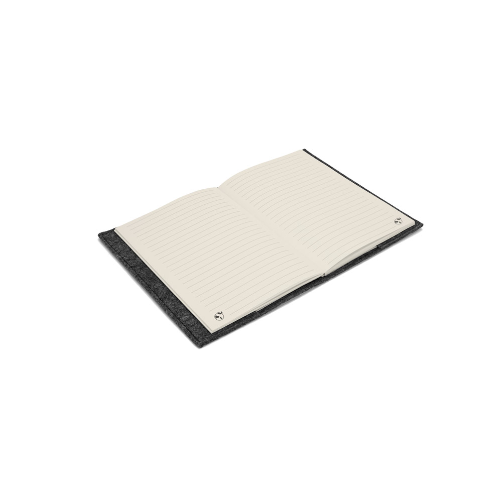 BALDWIN. A5 notepad with recycled felt cover (100% rPET) and lined pages in 100% recycled paper