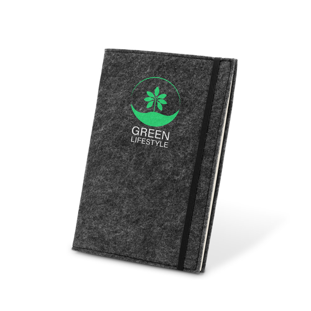 BALDWIN. A5 notepad with recycled felt cover (100% rPET) and lined pages in 100% recycled paper