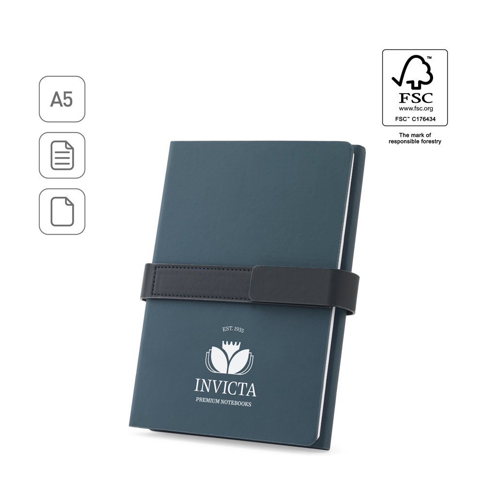 SANDERSON. A5 notepad in PU (50% recycled) with two blocks: lined pages and plain pages
