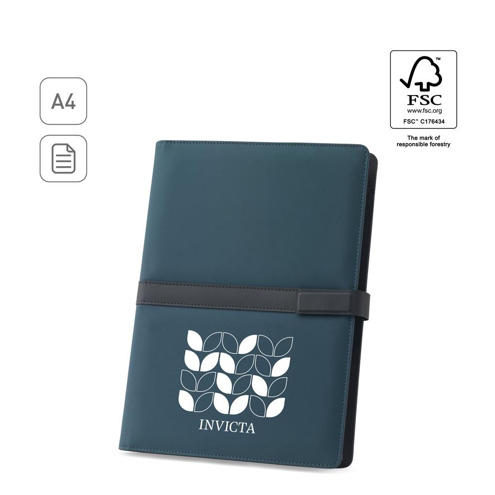 SANDERSON FOLDER. A4 folder in PU (50% recycled) with magnetic closure and notepad with lined pages