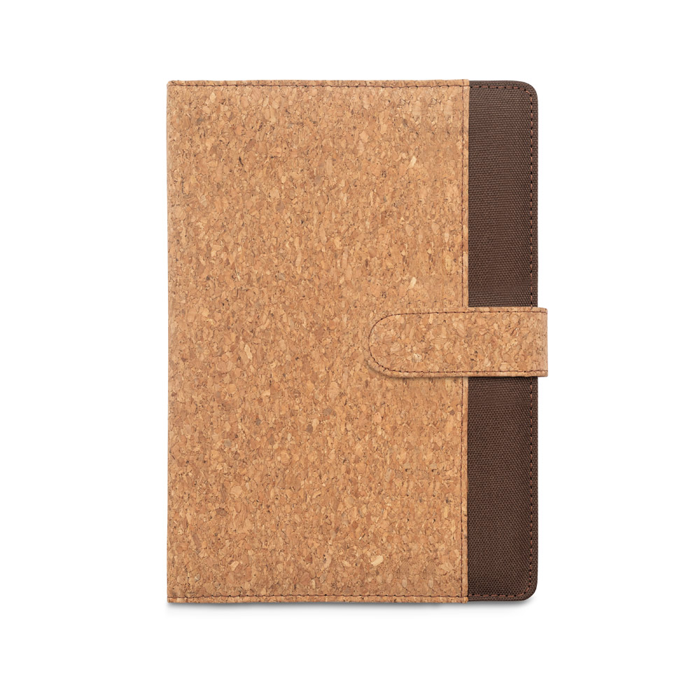 FIELDING. A5 folder in cork and recycled polyester (100% rPET) with removable notepad