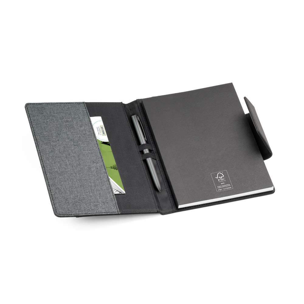 RUSSEL. PU and polyester fabric cover with A5 notebook with plain pages