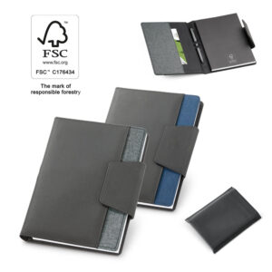 RUSSEL. PU and polyester fabric cover with A5 notebook with plain pages