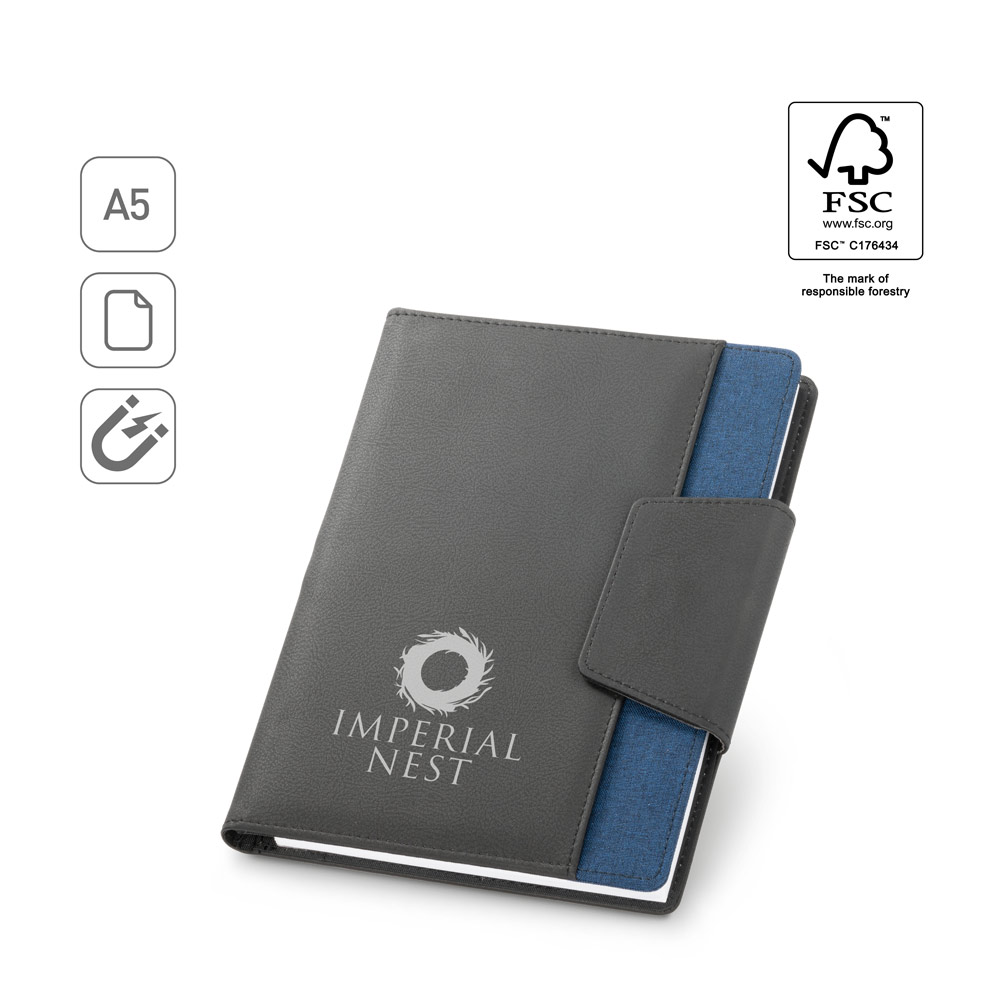 RUSSEL. PU and polyester fabric cover with A5 notebook with plain pages
