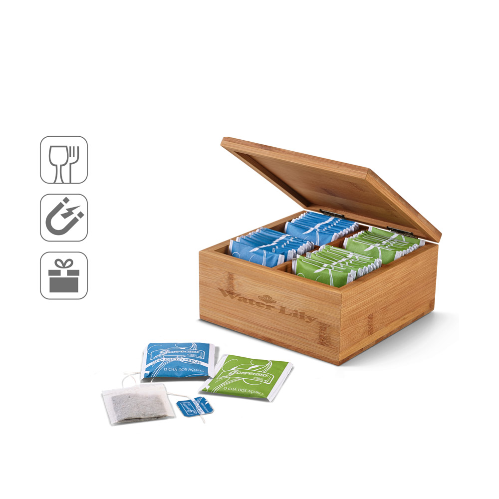 ARNICA. Bamboo tea box with 4 compartments and magnet closure