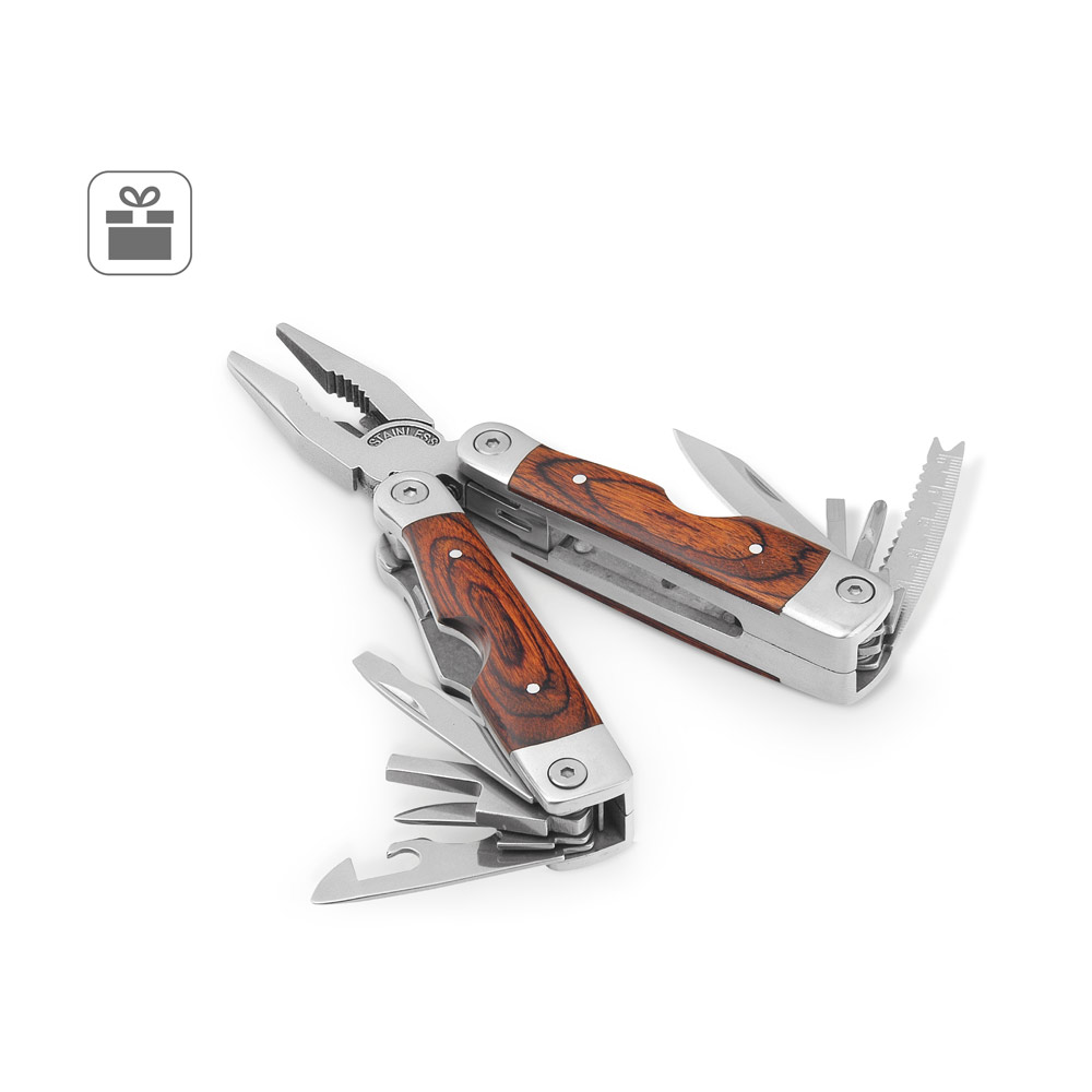 MAGNUM. Folding pliers with multi-function tools in stainless steel and wood