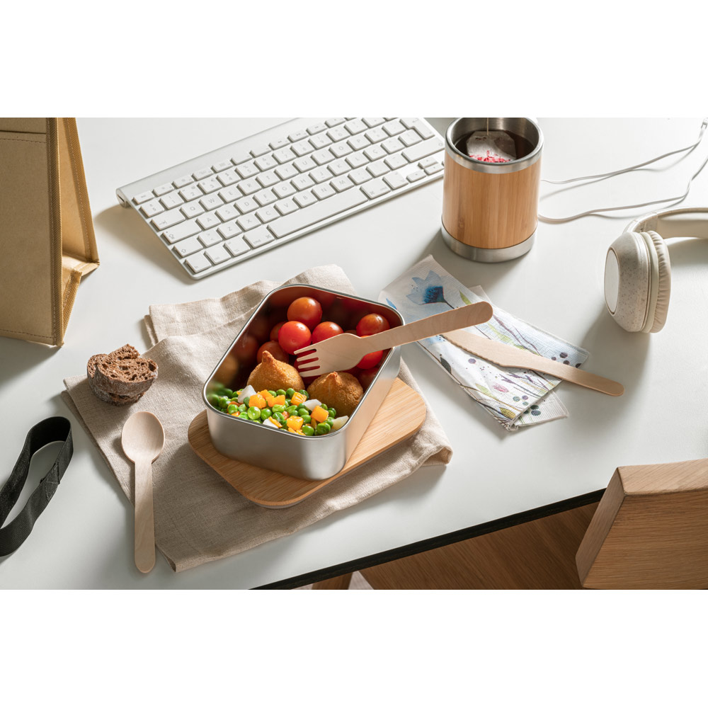 SHINO. Lunch Box. Stainless steel lunch box with bamboo lid