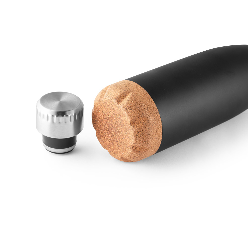 SOLBERG. Stainless steel thermos and cork base 560 mL