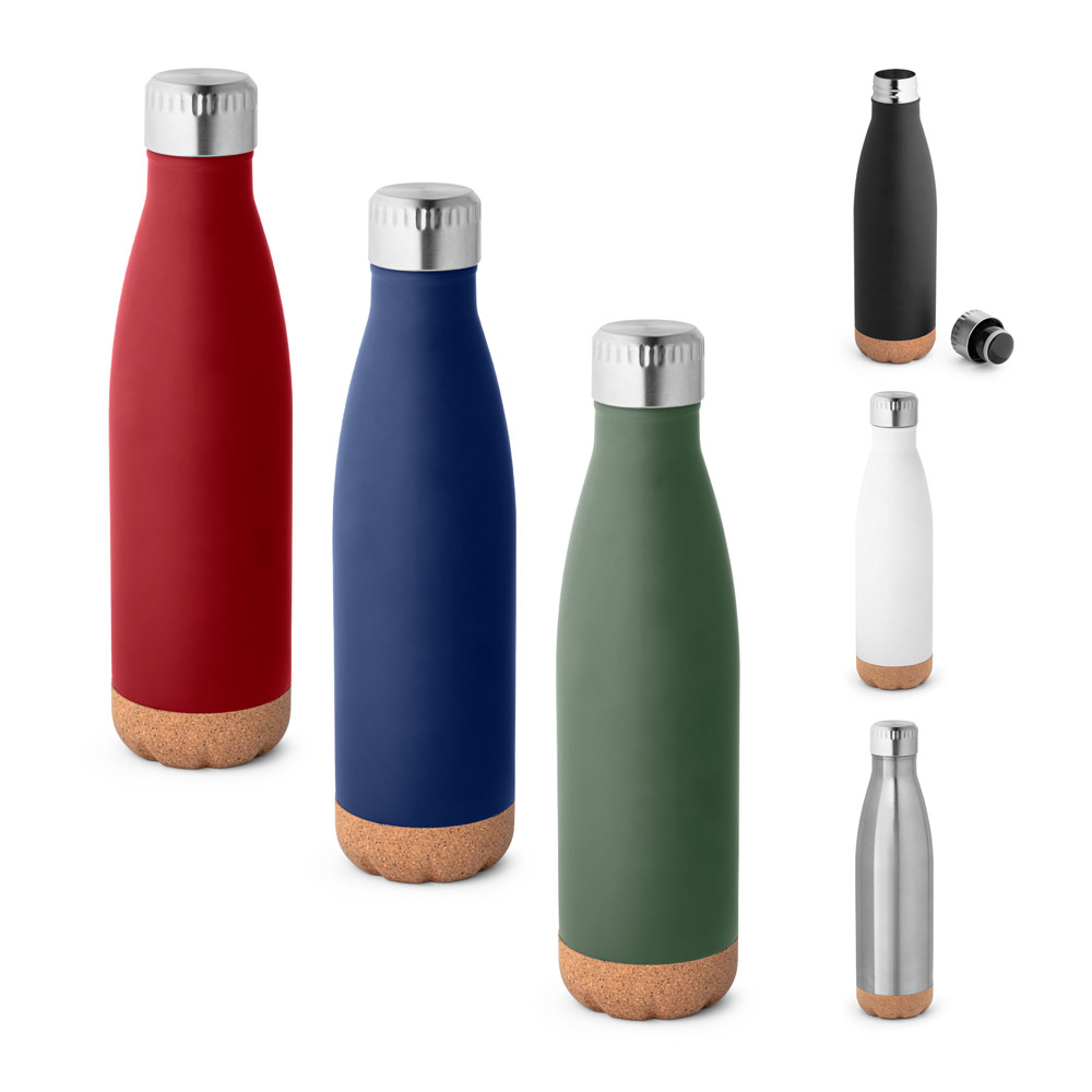 SOLBERG. Stainless steel thermos and cork base 560 mL