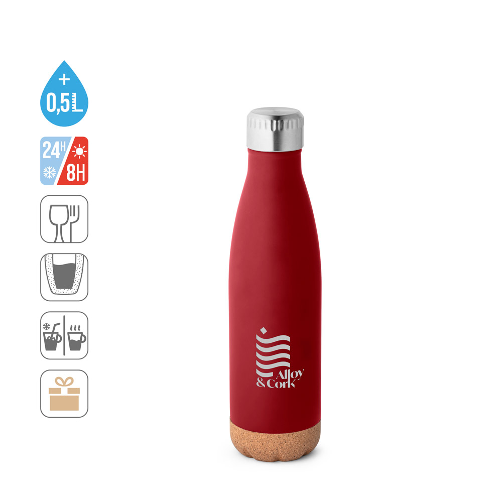 SOLBERG. Stainless steel thermos and cork base 560 mL