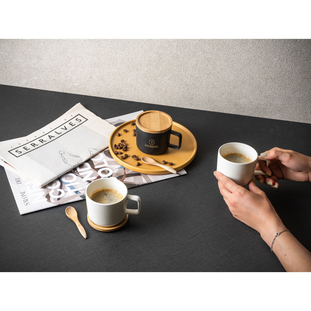 FANGIO. 220 mL ceramic mug with lid and bamboo base