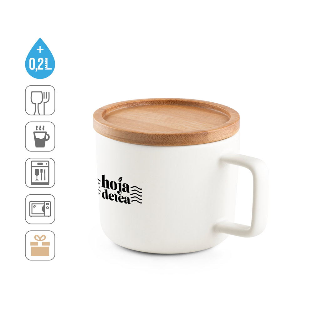 FANGIO. 220 mL ceramic mug with lid and bamboo base
