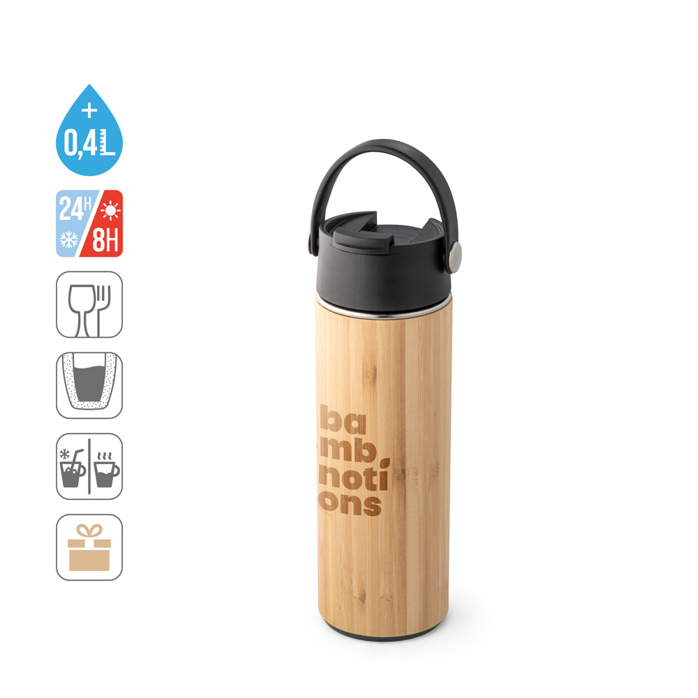 LAVER. Thermos bottle in bamboo, stainless steel and PP 440 mL
