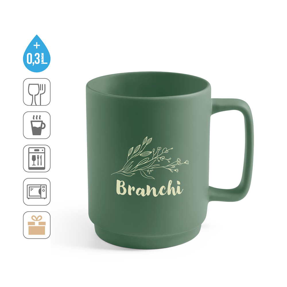 MIGHTY. Ceramic mug with cylindrical body 330 mL