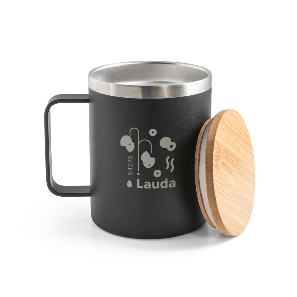 LAUDA. Mug in 90% recycled stainless steel with bamboo lid 420 mL