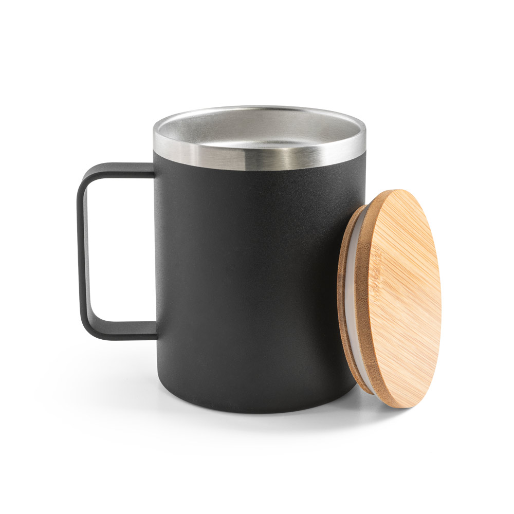 LAUDA. Mug in 90% recycled stainless steel with bamboo lid 420 mL