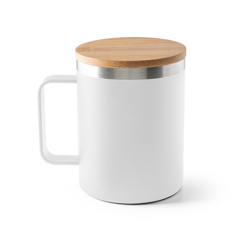 LAUDA. Mug in 90% recycled stainless steel with bamboo lid 420 mL