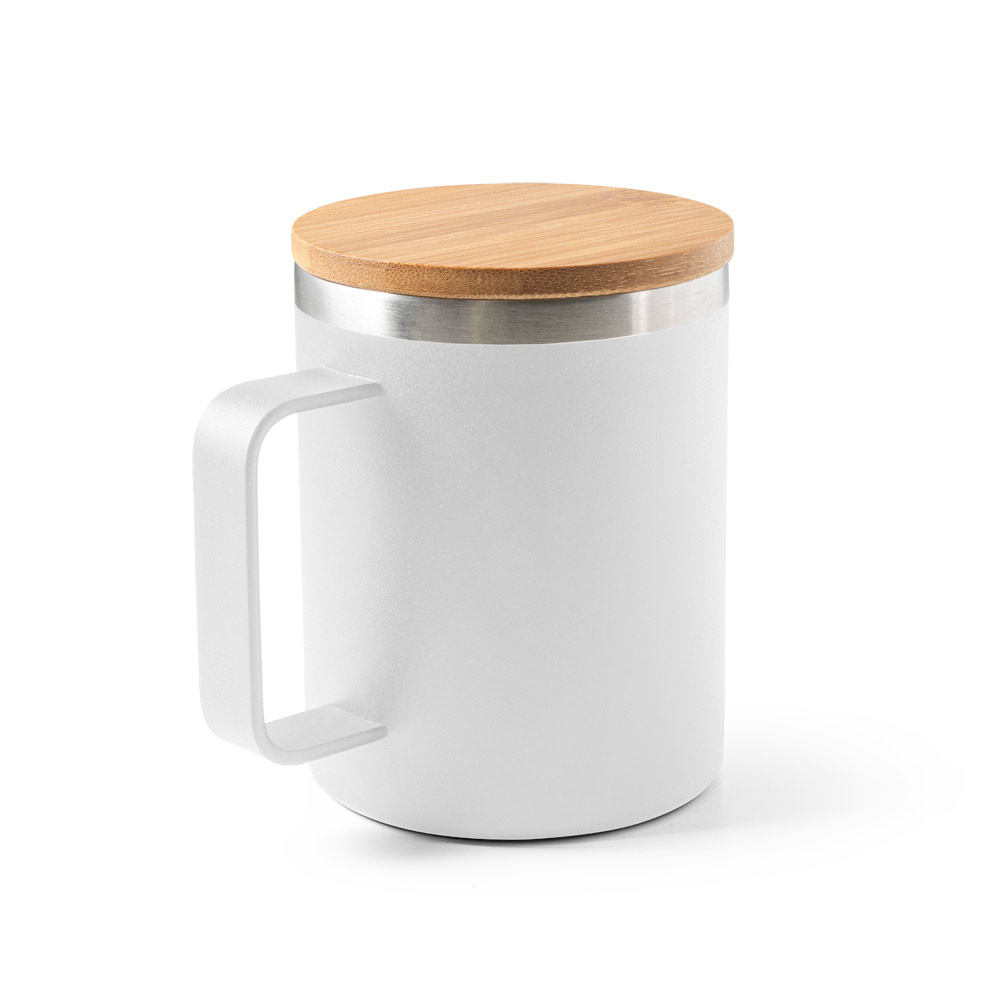 LAUDA. Mug in 90% recycled stainless steel with bamboo lid 420 mL