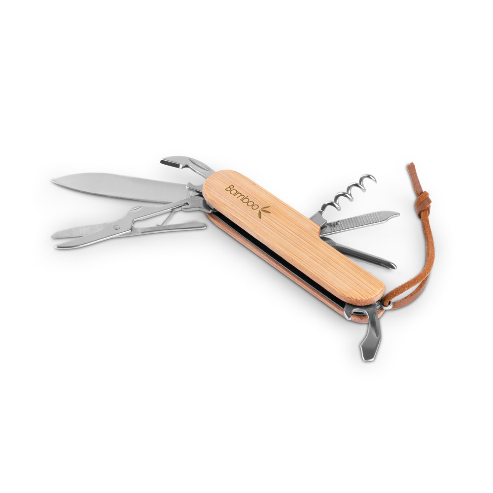 RYKER. Multifunctional bamboo and stainless steel pocket knife with PU handle