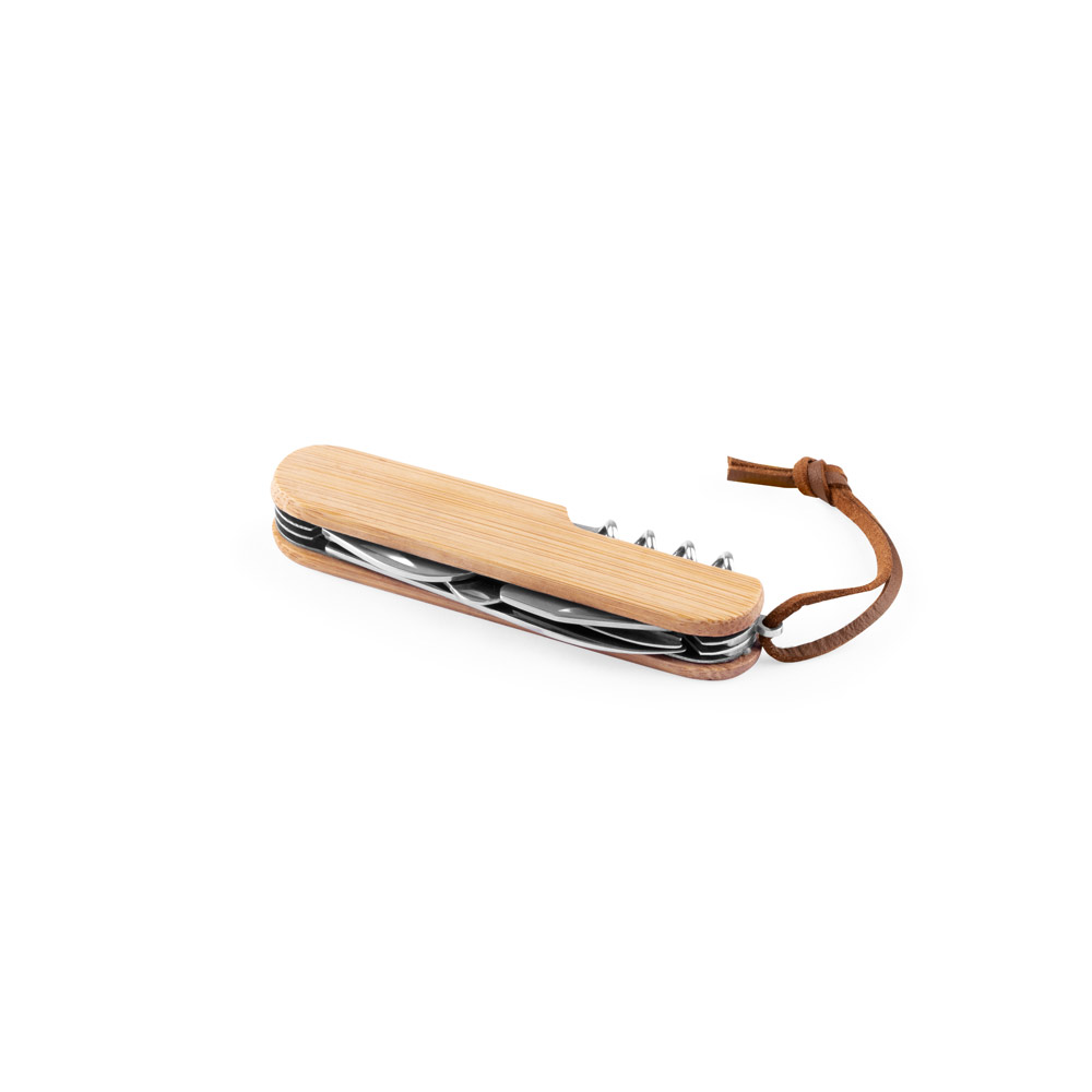 RYKER. Multifunctional bamboo and stainless steel pocket knife with PU handle