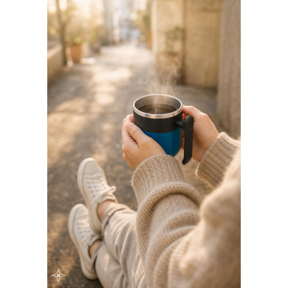 MALDINI. Travel mug with a stainless steel interior and a matt finish, 400 mL
