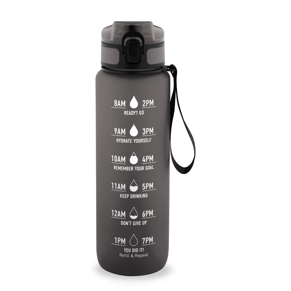 ERIKSSON. Bottle made from recycled PET (100% rPET), featuring motivational phrases and time markings to encourage you to drink water
