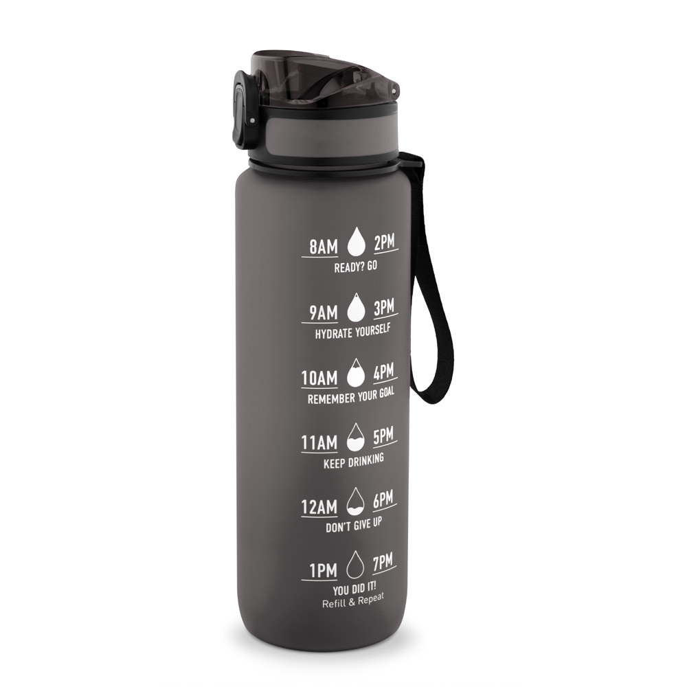 ERIKSSON. Bottle made from recycled PET (100% rPET), featuring motivational phrases and time markings to encourage you to drink water