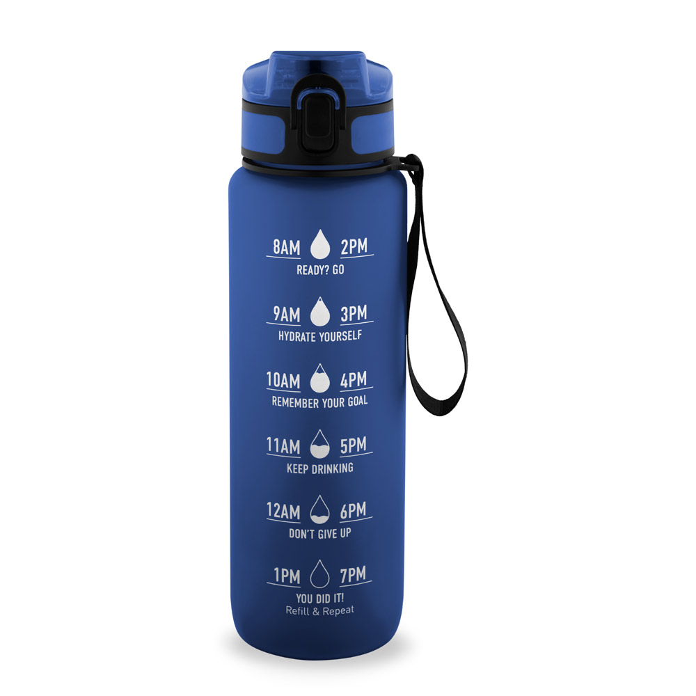 ERIKSSON. Bottle made from recycled PET (100% rPET), featuring motivational phrases and time markings to encourage you to drink water