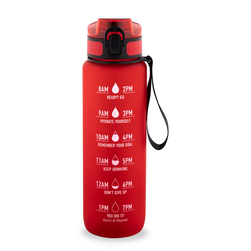 ERIKSSON. Bottle made from recycled PET (100% rPET), featuring motivational phrases and time markings to encourage you to drink water