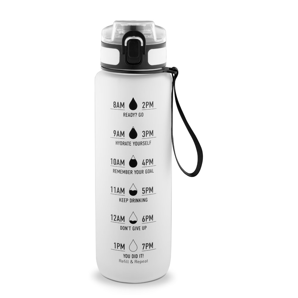 ERIKSSON. Bottle made from recycled PET (100% rPET), featuring motivational phrases and time markings to encourage you to drink water