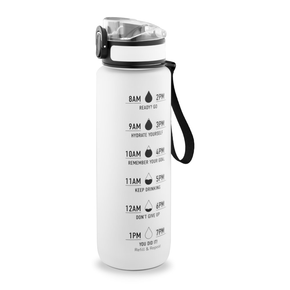 ERIKSSON. Bottle made from recycled PET (100% rPET), featuring motivational phrases and time markings to encourage you to drink water