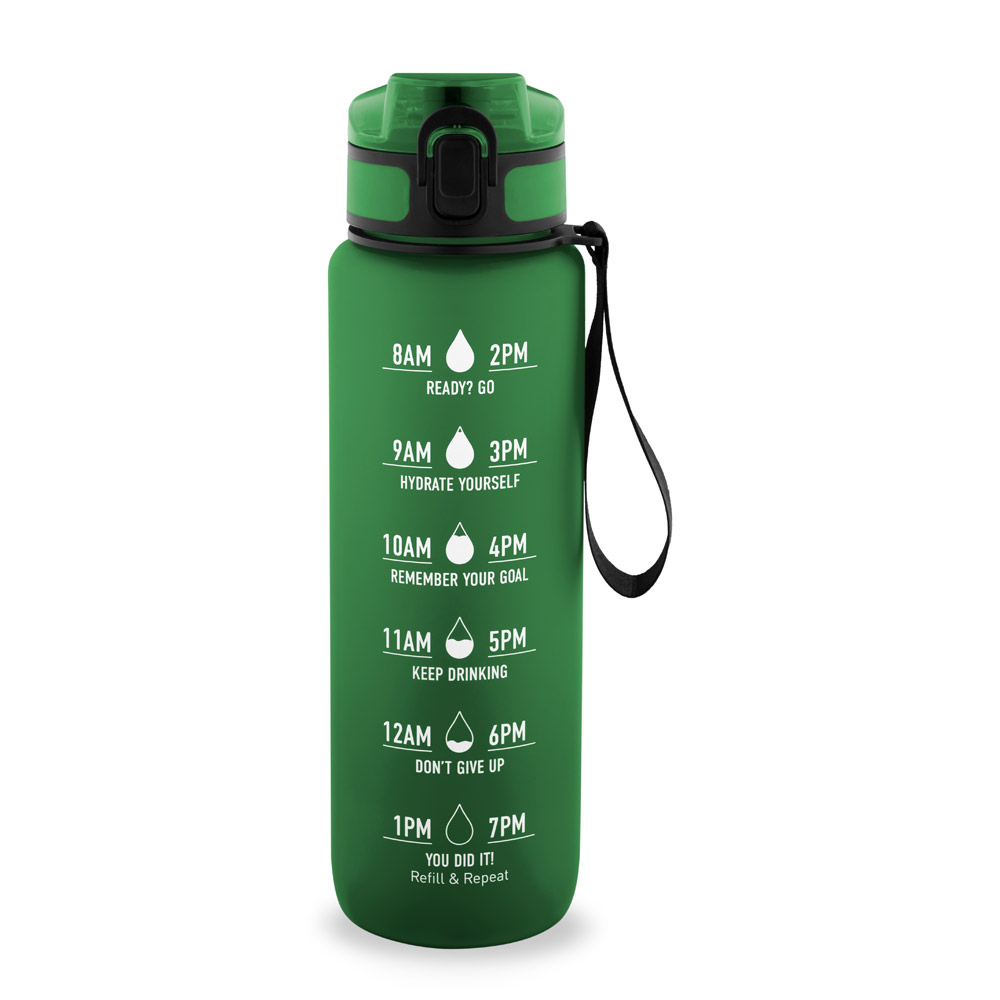 ERIKSSON. Bottle made from recycled PET (100% rPET), featuring motivational phrases and time markings to encourage you to drink water