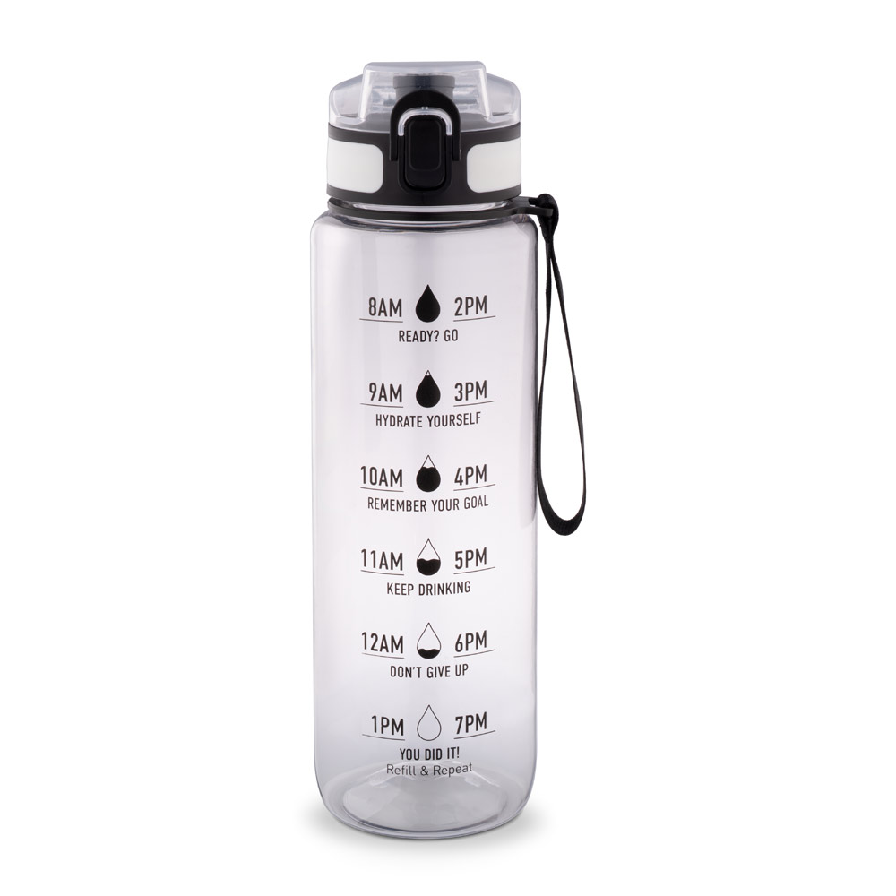 ERIKSSON. Bottle made from recycled PET (100% rPET), featuring motivational phrases and time markings to encourage you to drink water