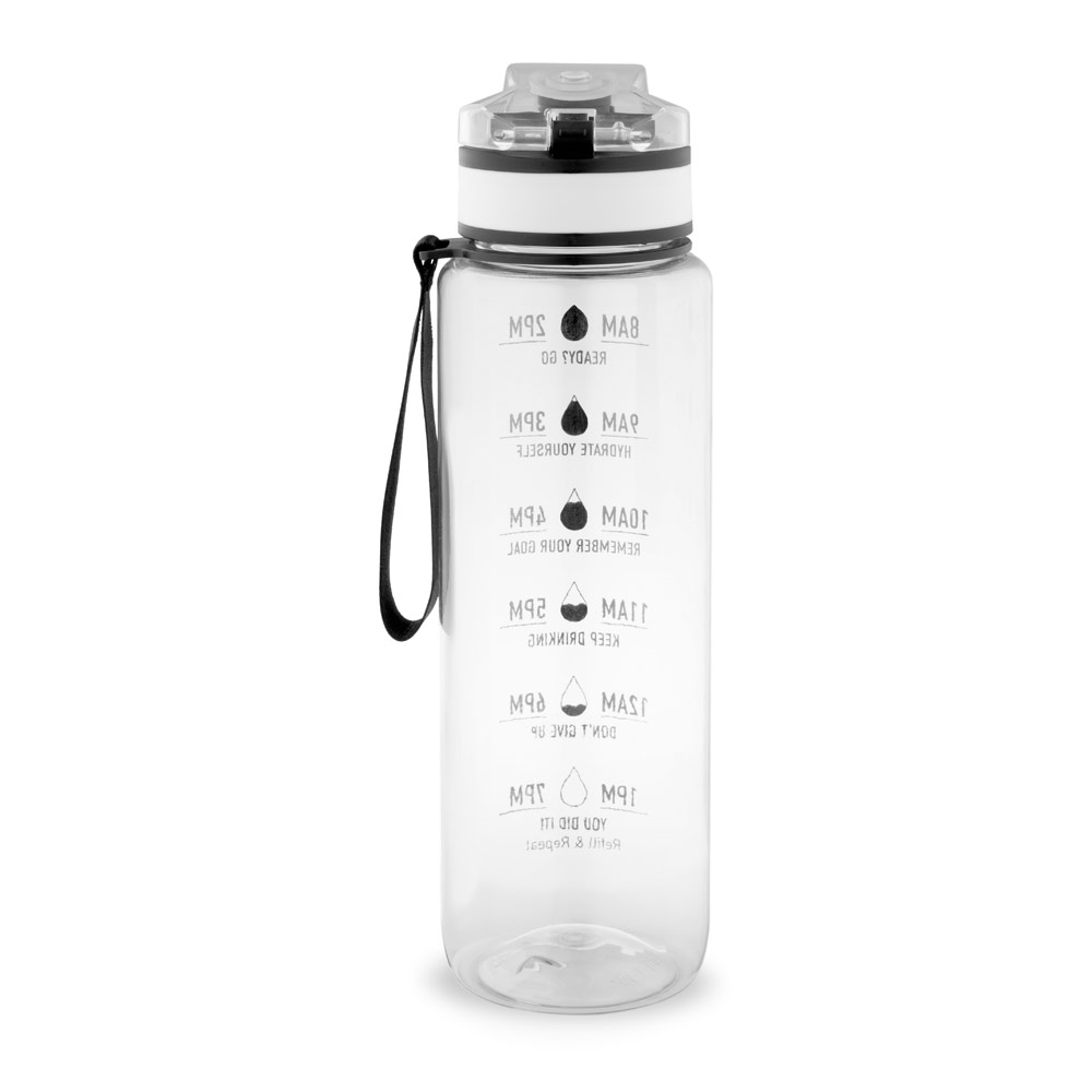 ERIKSSON. Bottle made from recycled PET (100% rPET), featuring motivational phrases and time markings to encourage you to drink water