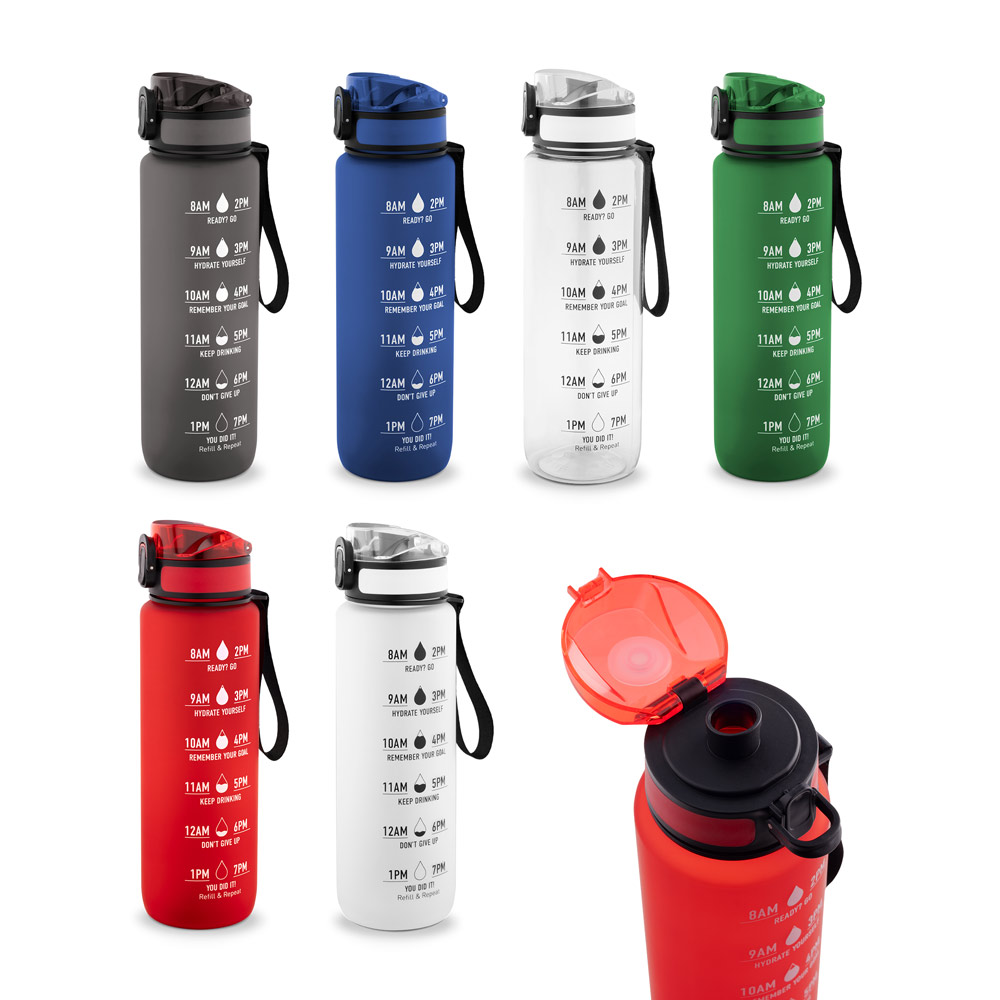 ERIKSSON. Bottle made from recycled PET (100% rPET), featuring motivational phrases and time markings to encourage you to drink water