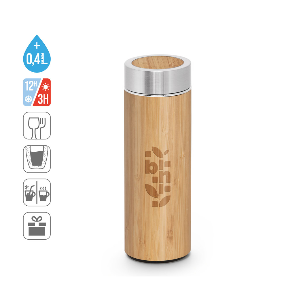 NATUREL. Bamboo and stainless steel (90% recycled) thermal bottle 430 mL