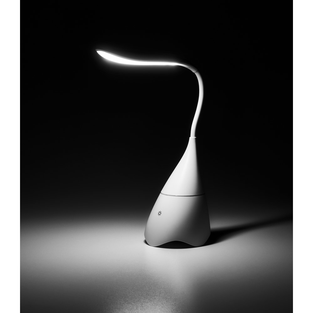 GRAHAME. Portable desk lamp with speaker and 5-hour battery life in recycled ABS (100% rABS)