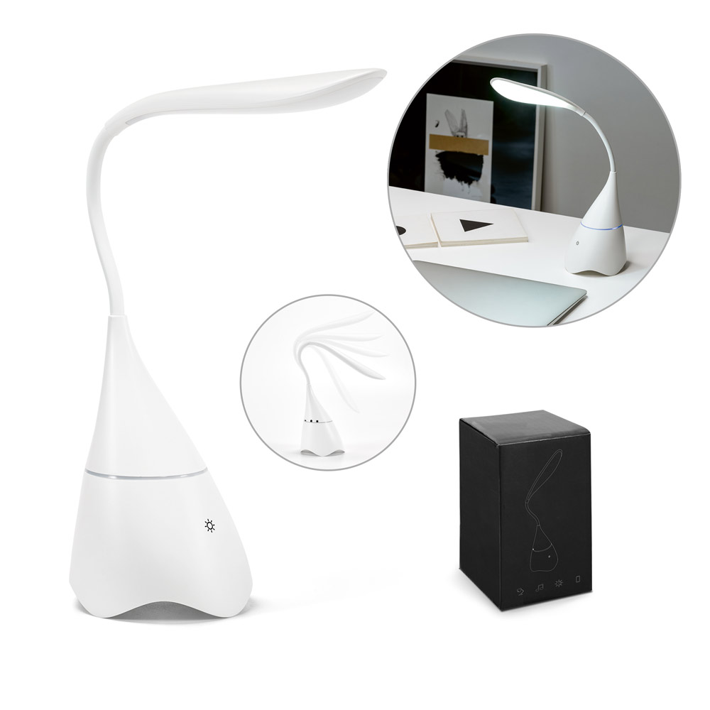 GRAHAME. Portable desk lamp with speaker and 5-hour battery life in recycled ABS (100% rABS)