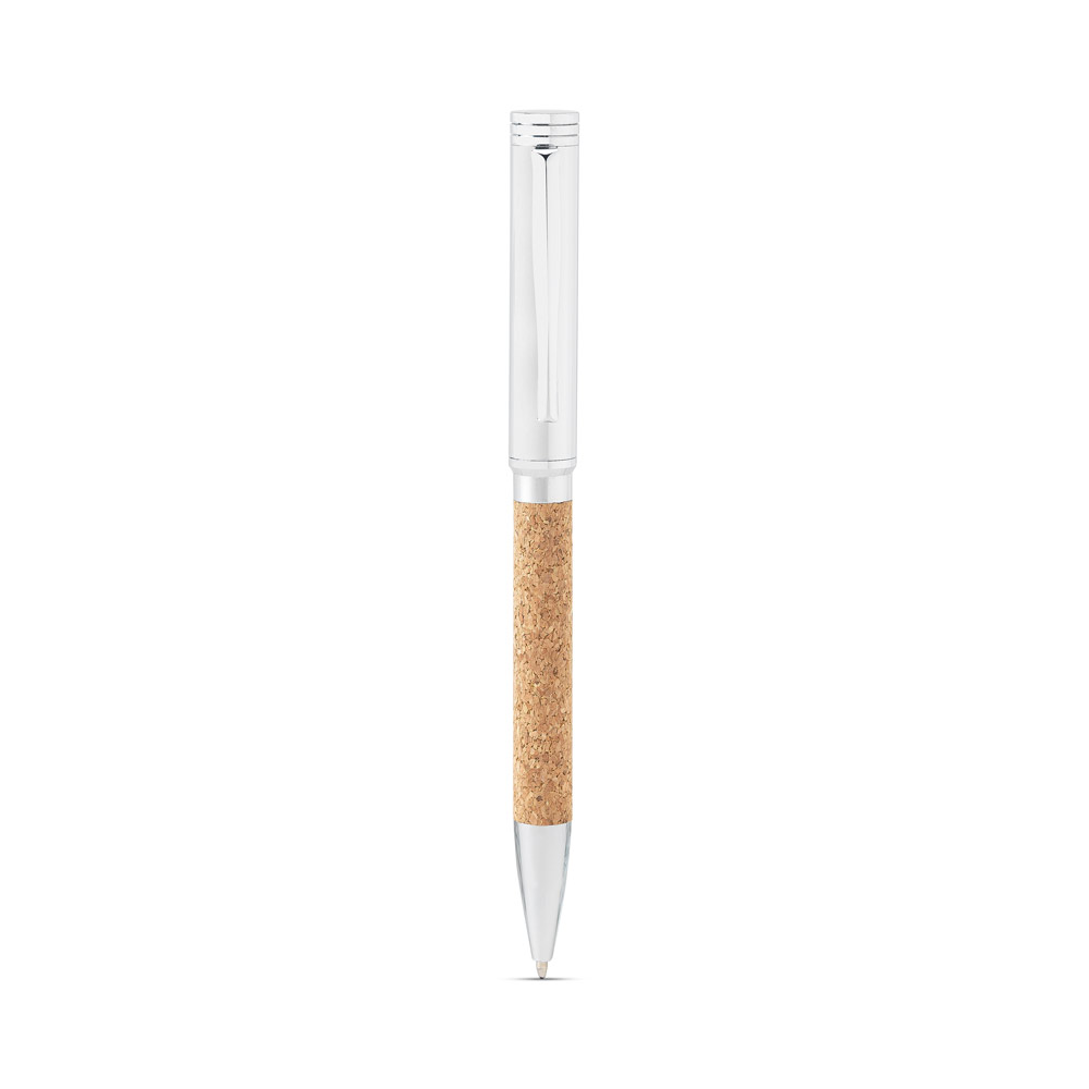 EVANS. Set consisting of a ballpoint and key ring, both in metal and cork
