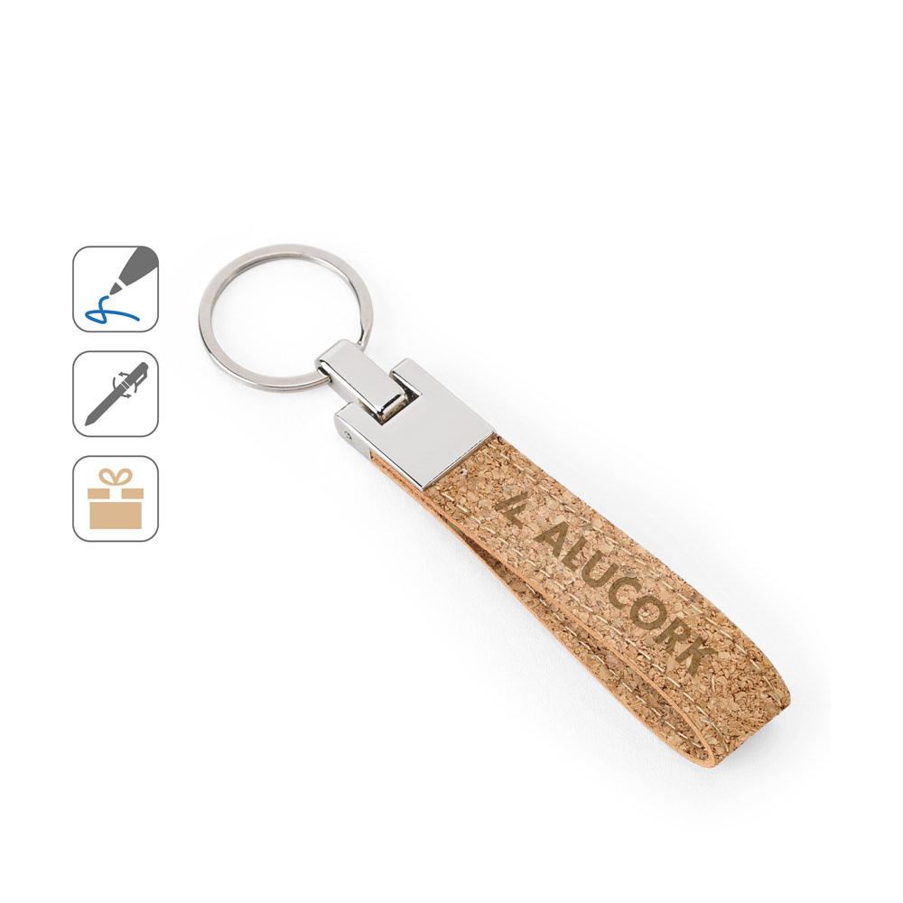 EVANS. Set consisting of a ballpoint and key ring, both in metal and cork