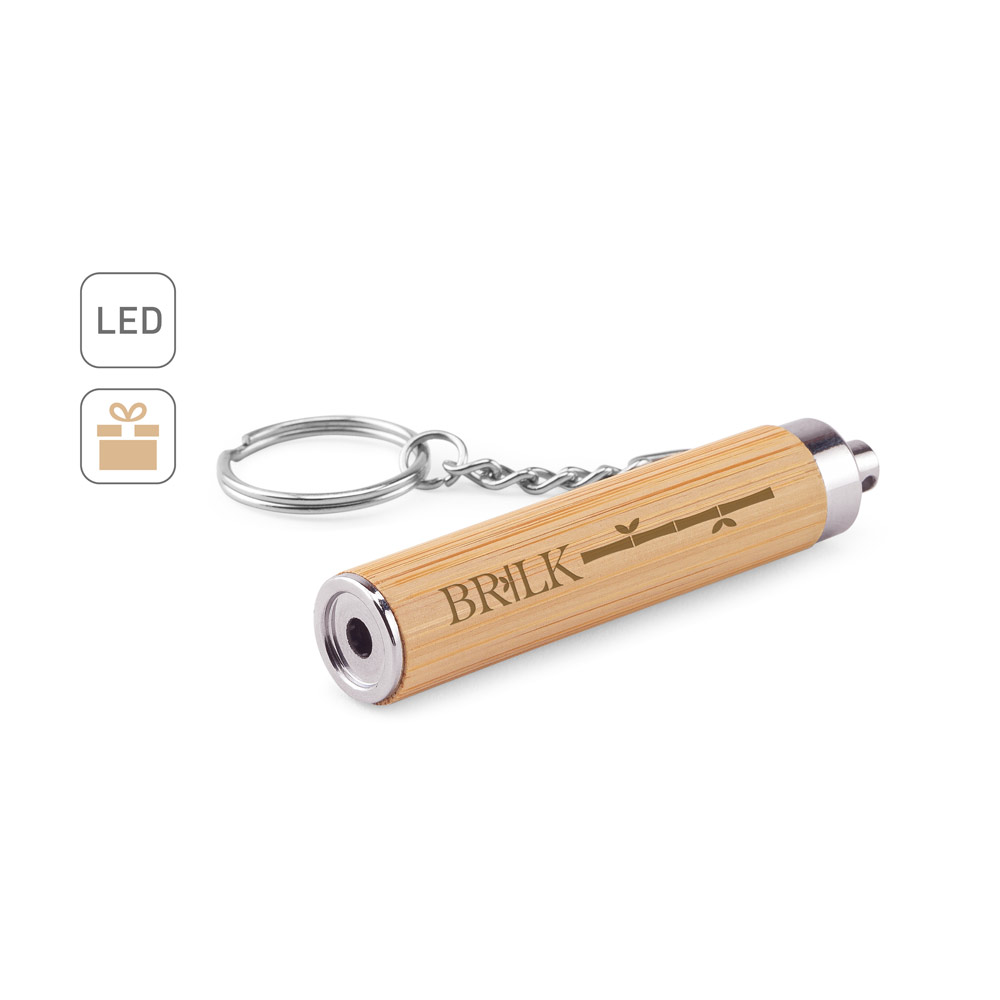 RACHEL. Bamboo and ABS key ring with LED torch