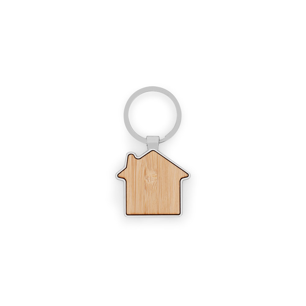 GASTON HOUSE. House-shaped iron keychain in zinc and bamboo