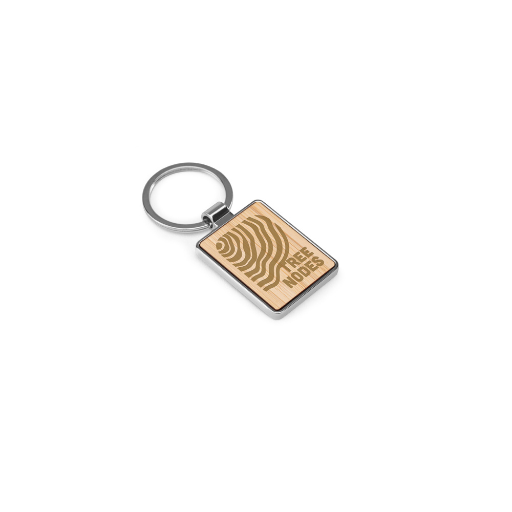GASTON RECTANGULAR. Rectangular iron keychain in zinc and bamboo