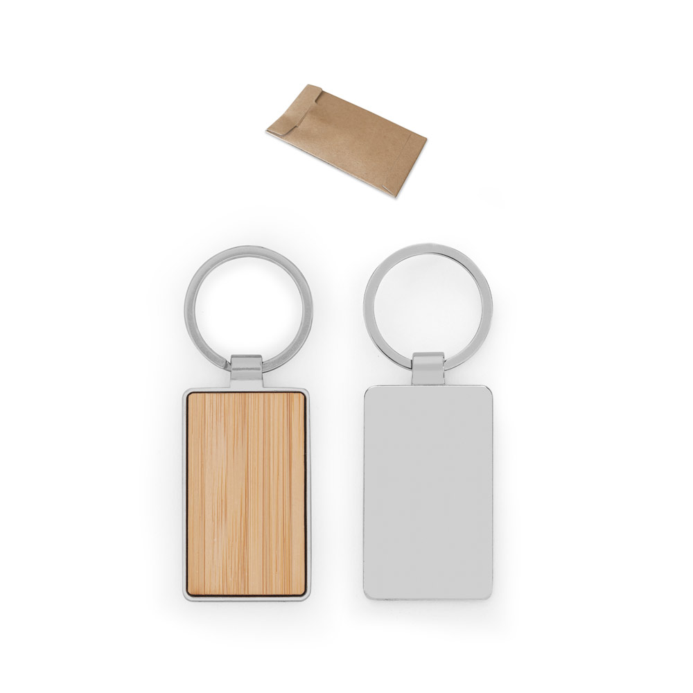 GASTON RECTANGULAR. Rectangular iron keychain in zinc and bamboo