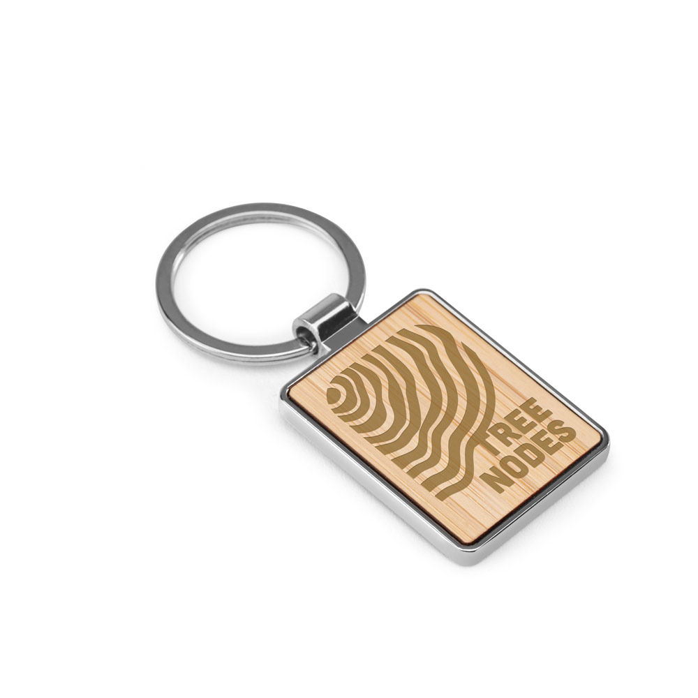 GASTON RECTANGULAR. Rectangular iron keychain in zinc and bamboo