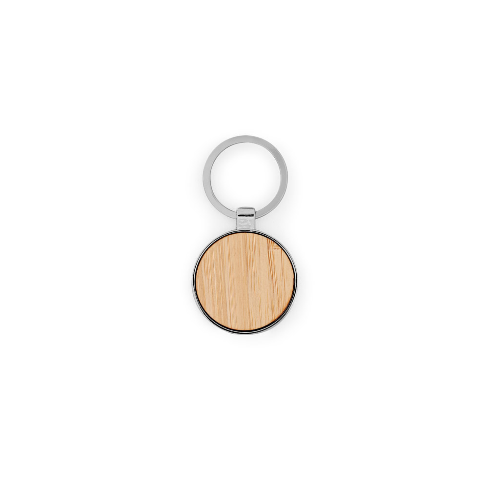GASTON ROUND. Round iron keychain in zinc and bamboo