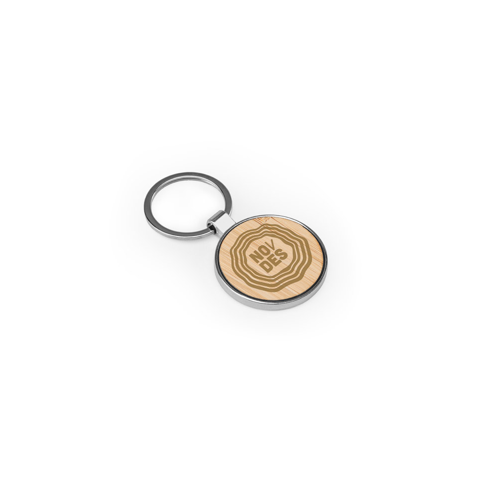 GASTON ROUND. Round iron keychain in zinc and bamboo