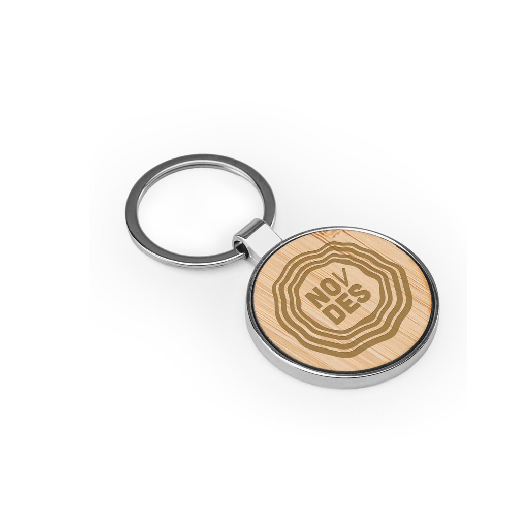 GASTON ROUND. Round iron keychain in zinc and bamboo