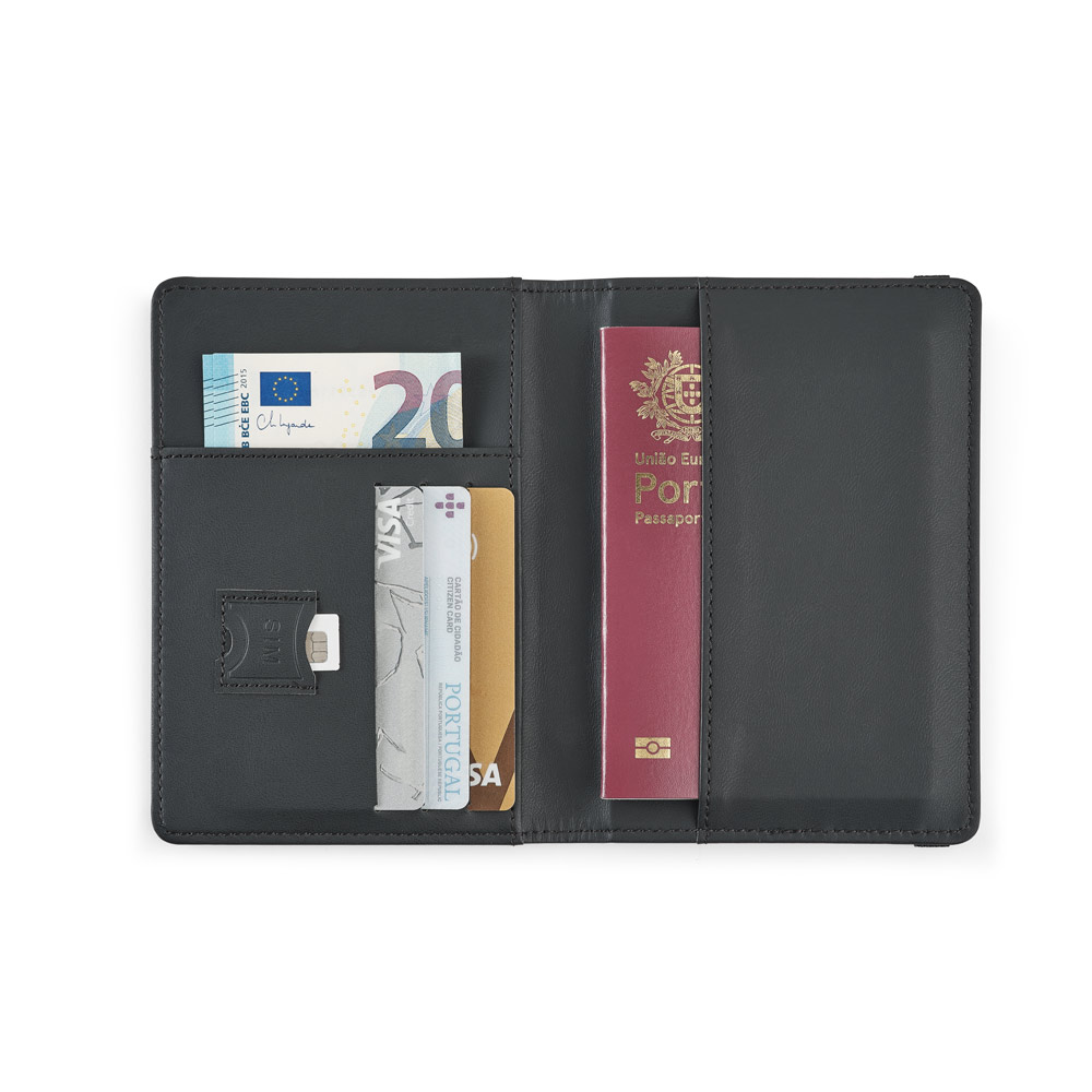 BRAM. PU passport holder with an elasticated closure and multiple pockets
