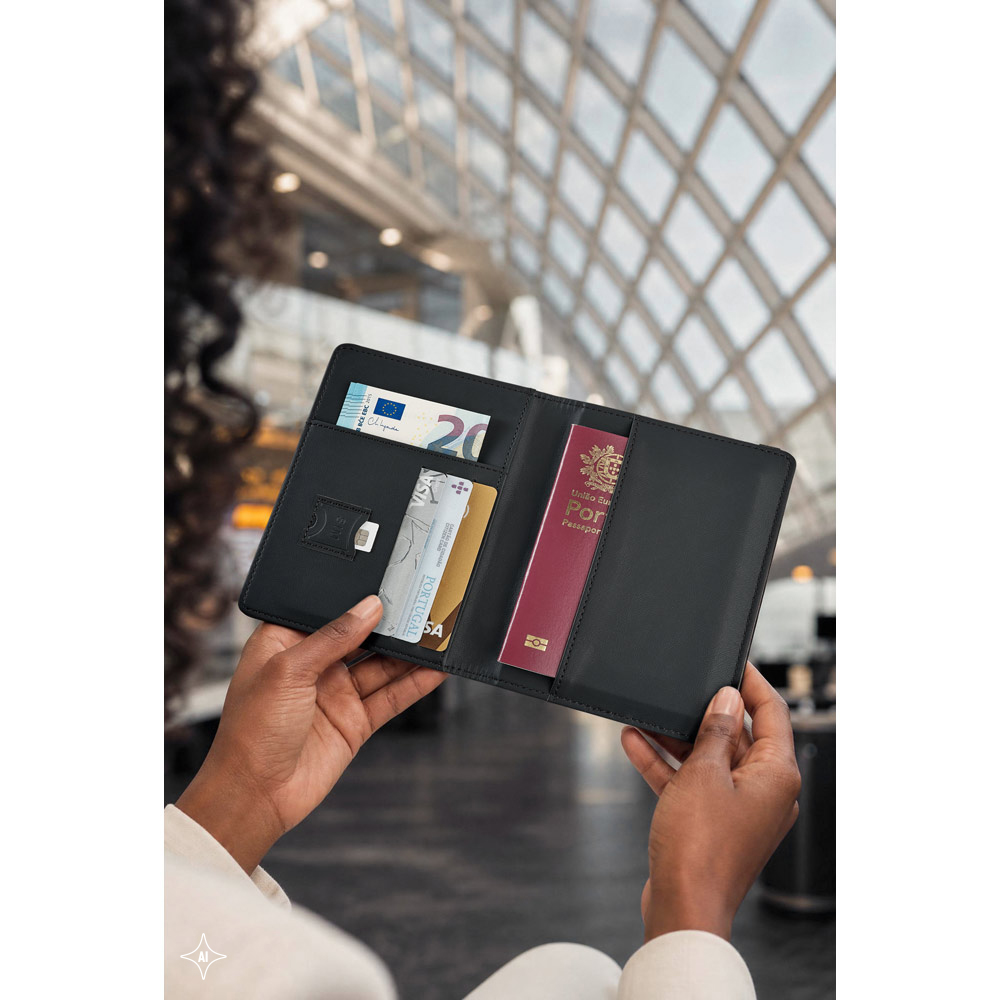 BRAM. PU passport holder with an elasticated closure and multiple pockets